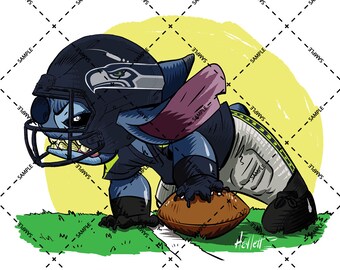 Parody Fan Art of Stitch dressed as Seattle Seahawks Football Player