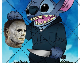 Parody Fan Art of Stitch dressed as Michael Myers from Halloween