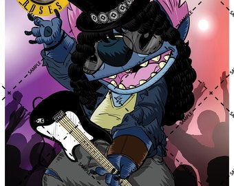 Parody Fan Art of Stitch dressed as Slash from Guns N Roses