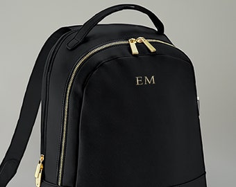 Black Backpack, Monogram Backpack For Girls, Laptop Backpack For Women, Initial Backpack, Gift For Bride To Be, Present For Daughter, Gold