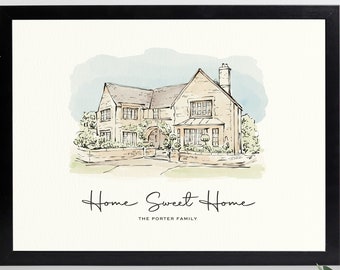 New Home Print, New Home Illustration, Home Warming Gift, Sketch of Home, House Illustration, Moving House Gift, Illustration of Property