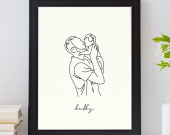 Fathers Day Drawing, Bespoke Daddy Print, Gift For Dad, Dad And Daughter Print, Dad And Son Gift, Dad And Baby Gift, Unique Father's Day