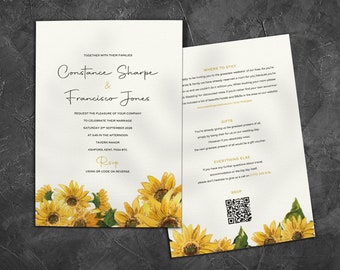 Sunflower Wedding Invites, Yellow Wedding Invitations, Sunflower Invitations, Yellow Invitation Card, Rustic Sunflower Wedding Invitations