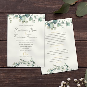 Olive Wedding Invitation, Greenery Wedding Invites, Rustic, Country Wedding, Wedding Invite With Menu, Wedding Invitations With Envelopes