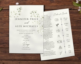 Gypsophila Wedding Invitation, Baby's Breath, White Floral, Wedding Invites, Reception Invite, Invitations For Wedding, Affordable Wedding