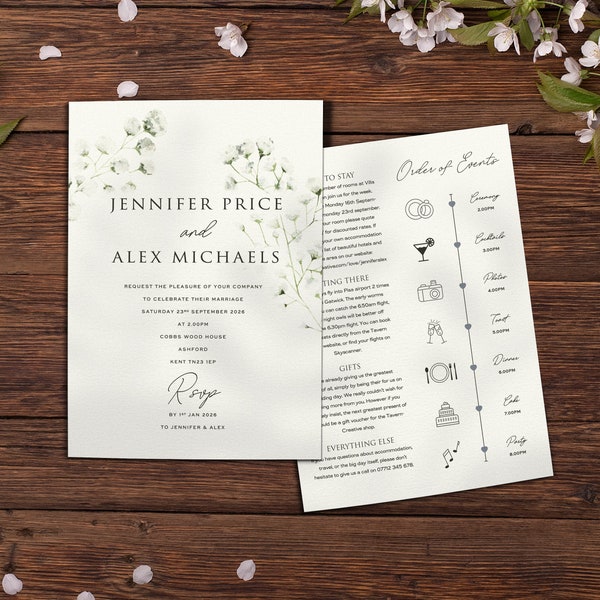 Gypsophila Wedding Invitation, Baby's Breath, White Floral, Wedding Invites, Reception Invite, Invitations For Wedding, Affordable Wedding