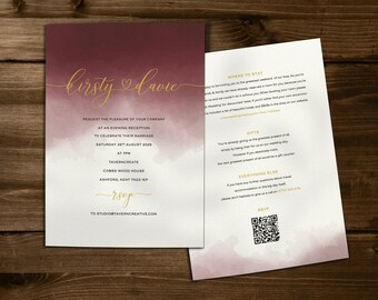 Wedding Invitation | Burgundy Watercolour | Burgundy Wedding | Minimal Wedding Brunch Invitation | Burgandy Wedding Invitation