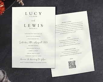 Minimalist Wedding Invitation, Simple Wedding Invites, Evening Wedding Invitations