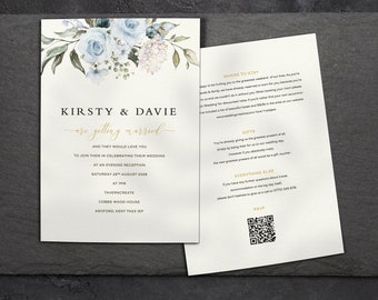 Blue Roses Wedding Invitation, Unique Wedding Invites, Wedding Invitations, Reception, Wedding Invitations With Envelopes, Powder Blue, Gold