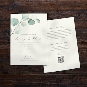 Eucalyptus Wedding Invitation, Unique Wedding Invites, Wedding Invitations, Wedding Invitations With Envelopes, Wedding Invites With Details