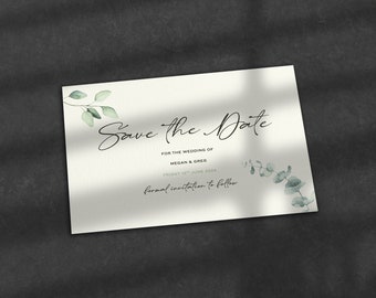 Eucalyptus Save The Date, Luxurious Textured Card, With Envelopes, Design Your Own Save The Dates