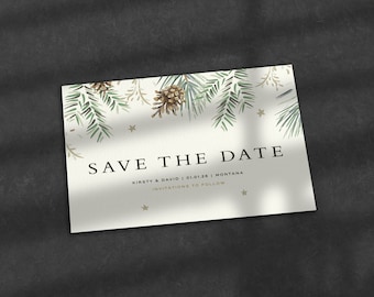 Christmas Save The Date, Save The Dates, Save The Date Cards, Wedding Save The Date, Winter, December, Rustic, Xmas, Pine Cones, January
