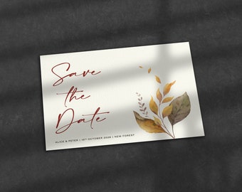 Autumn Save The Dates, Luxurious Textured Card, With Envelopes, Design Your Own Save The Dates