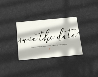 Simple Save The Date, Elegant Save The Dates, Personalised Save The Date Card, Black And White, Customised, Unique, Personalized, Script