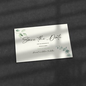 Eucalyptus Save The Date, Luxurious Textured Card, With Envelopes, Design Your Own Save The Dates