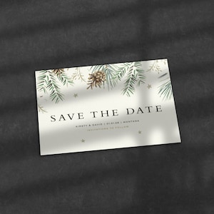 Christmas Save The Date, Save The Dates, Save The Date Cards, Wedding Save The Date, Winter, December, Rustic, Xmas, Pine Cones, January