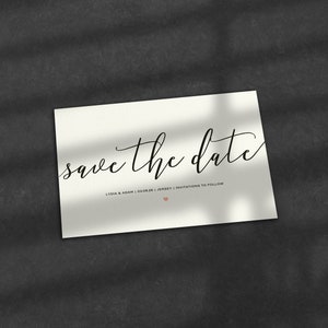 Simple Save The Date, Elegant Save The Dates, Personalised Save The Date Card, Black And White, Customised, Unique, Personalized, Script