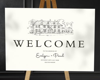 Venue Sketch Welcome Sign Wedding, Venue Illustration Wedding Welcome Sign, Wedding Welcome Board, Wedding Sign, Welcome Guests Sign