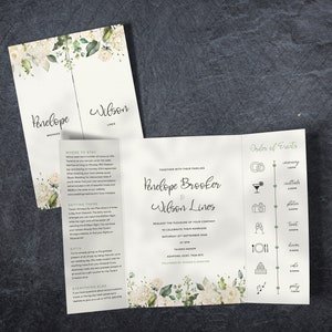 Convite de casamento de rosas brancas – cartão gatefold de 5x7" com envelopes