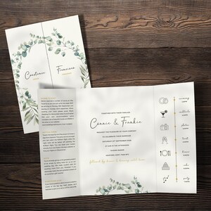 Invito a nozze pieghevole Olive Gatefold – Biglietto piegato 5x7" con buste