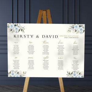 Blue Roses Table Plan Wedding, Seating Chart, Seating Plan, Table Chart, Board, Table Planner, Wedding Signs, Reception Seating Chart