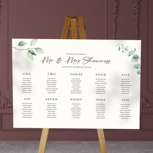 Eucalyptus Table Plan Wedding, Seating Chart, Seating Plan, Table Chart, Board, Table Planner, Wedding Signs, Sign, Reception Seating Chart