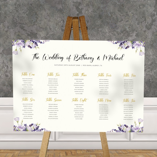 Lavender Table Plan Wedding, Seating Chart, Seating Plan, Table Chart, Board, Table Planner, Wedding Signs, Signage, Reception Seating Chart