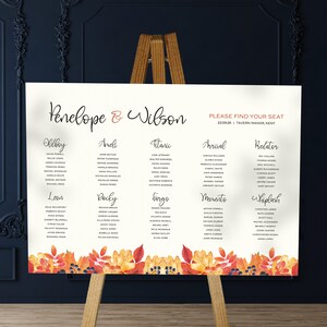 Plan de table d'automne - Plan de table en mousse sur le thème du film - Panneau de mariage d'automne A1 A2 A3