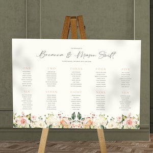 Plan de table Blush Meadow - Plan de table pastel floral en mousse - Panneau de mariage de jardin A1 A2 A3