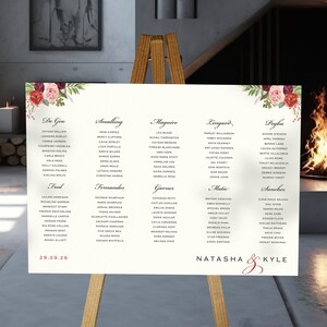 Plan de table Rose Crest - Plan de table en carton mousse bordeaux - A1 A2 A3 Panneau de mariage de luxe