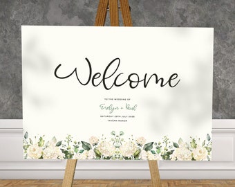 White Roses Welcome Sign Wedding, Wedding Welcome Sign, Wedding Welcome Board, Wedding Sign, Welcome Guests Sign, Welcome Wedding Sign
