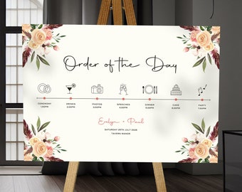 Wedding Day Board, Wedding Program Sign, Wedding Timeline Sign, Order Of The Day Board, Order Of Events Sign, Timeline Board