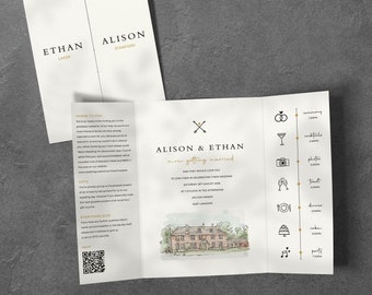 Wedding Invitations With Venue Sketch, Venue Wedding Invitation, Venue Sketch Wedding Invites, Venue Invitation, Wedding Invite Venue, Color