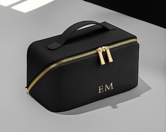 Borsa per accessori personalizzata, Organizzatore per il trucco, Borsa per vanità con monogramma, Borsa per il trucco iniziale, Regali per la damigella d'onore, Regalo per lei, Regali personalizzati, Oro