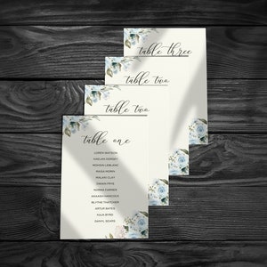 Kaarten met zitplaatsen | Blauwe rozen | Stoffige blauwe bruiloft