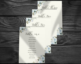 Seating Chart Cards | Blue Roses | Dusty Blue Wedding