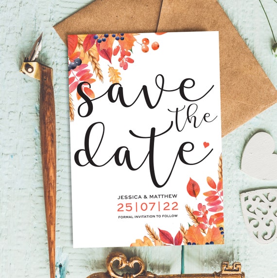 Save The Date Cards Autumn Wedding Save The Date Save The Etsy