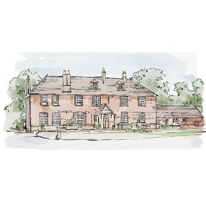 a beautifully detailed venue sketch, finished with delicate watercolour.