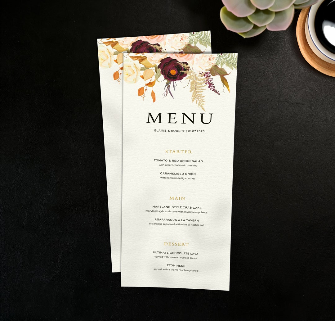British Wedding Breakfast Menu, Wedding Menu Cards, Menus for Wedding