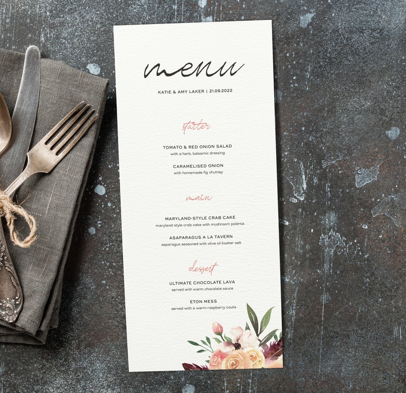 Wedding Menu Cards Menus for Wedding Wedding Breakfast Etsy UK