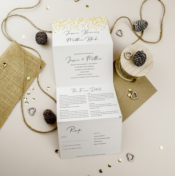 concertina wedding invite gold wedding invitation tri fold wedding invitation wedding invite concertina wedding invitations simple glam tri fold wedding invitation