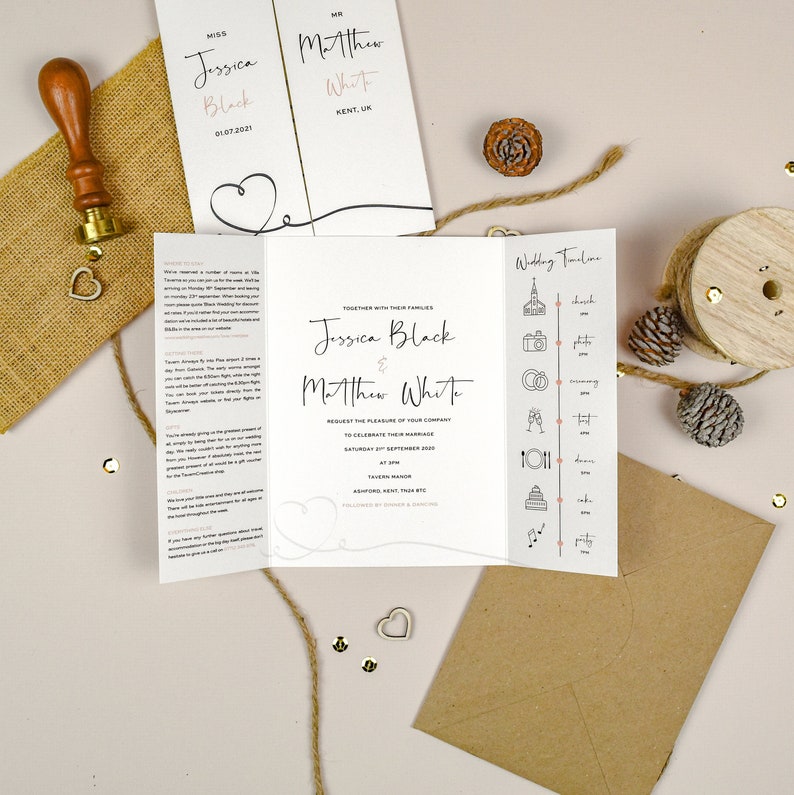 Calligraphy Folded Invite Wedding Invitation Simple Wedding Etsy