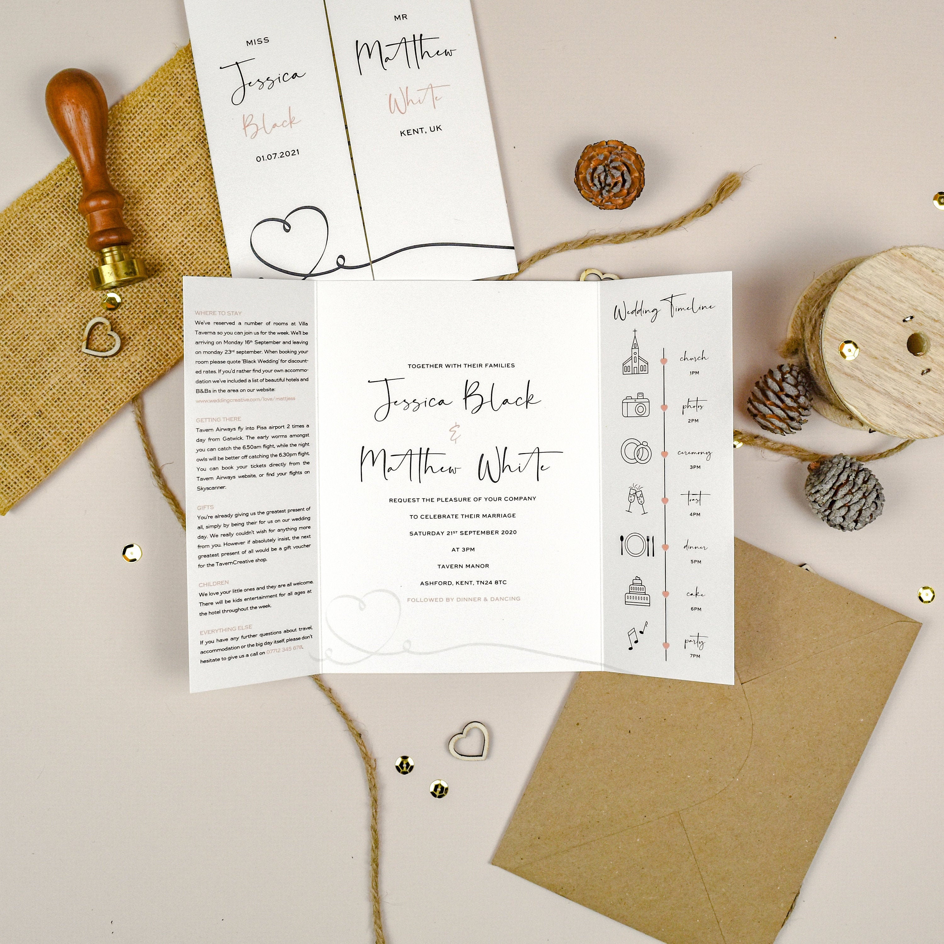 Calligraphy Folded Invite Wedding Invitation Simple Wedding Etsy