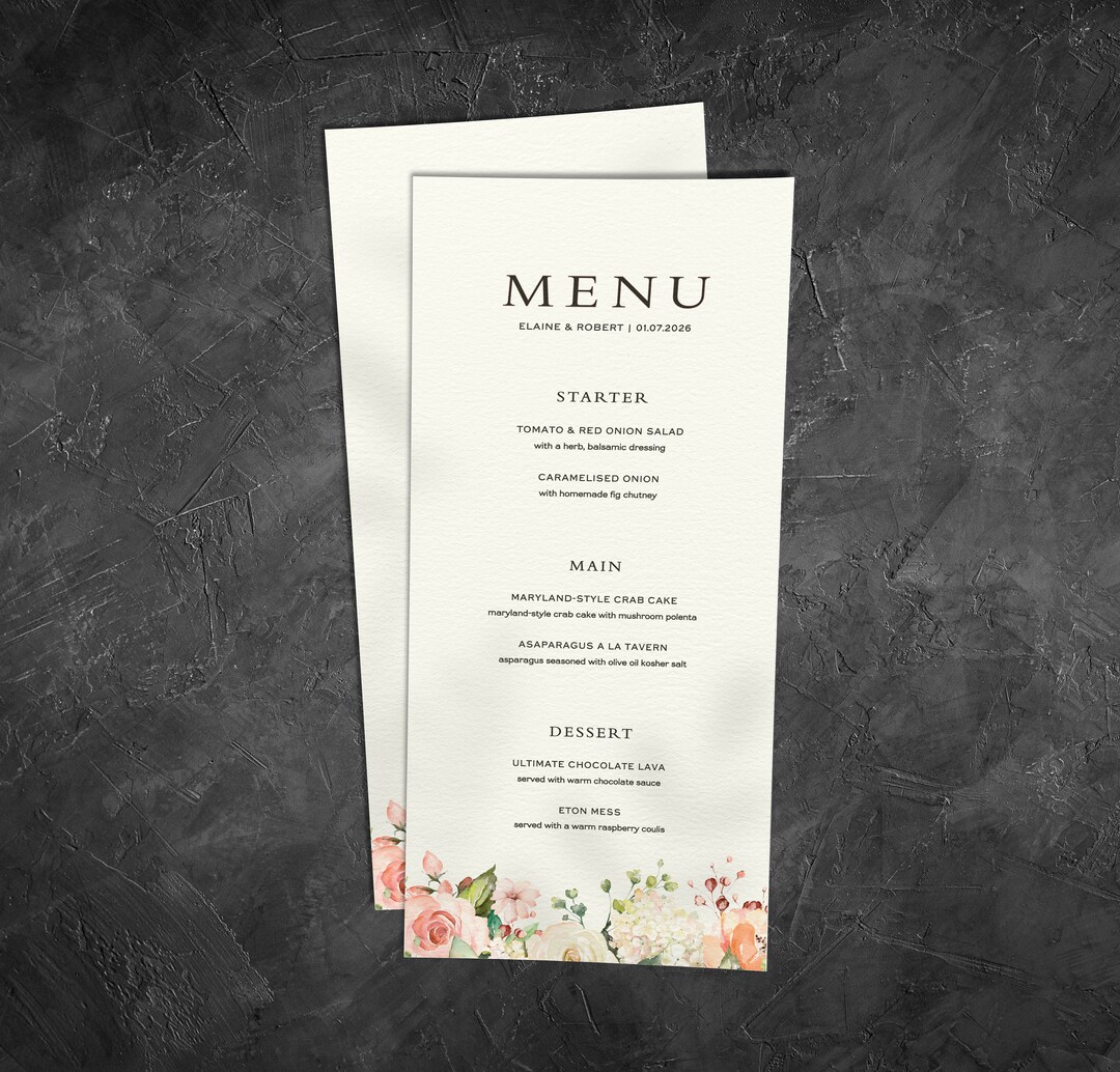 Main Course Wedding Menu, Wedding Menu Cards, Menus for Wedding