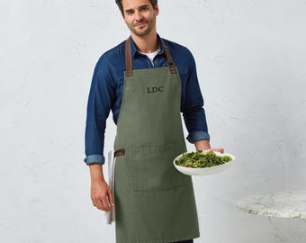 Monogrammed Cotton Oxford Apron: Personalized Cooking Gift