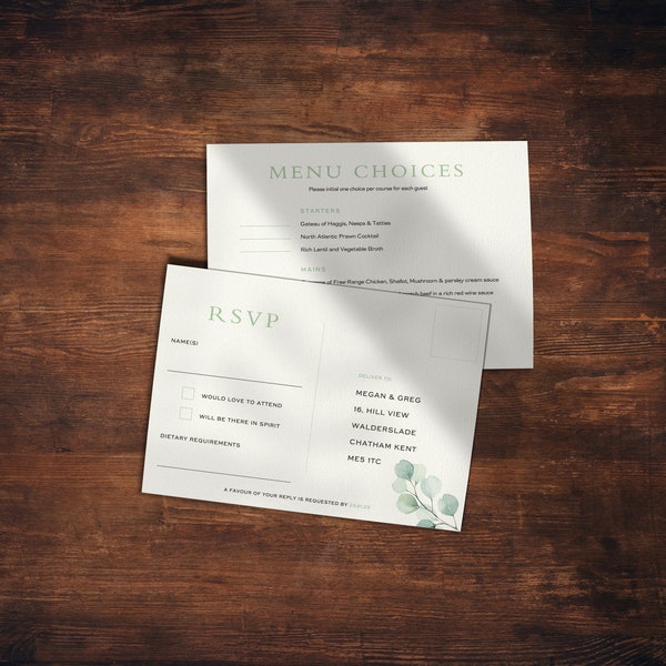 Eucalyptus Branch Rsvp Card, Rsvp Postcard, Wedding Rsvp Menu Selection, Rsvp Card With QR Code, Rsvp Wedding, Rsvp Cards For Wedding