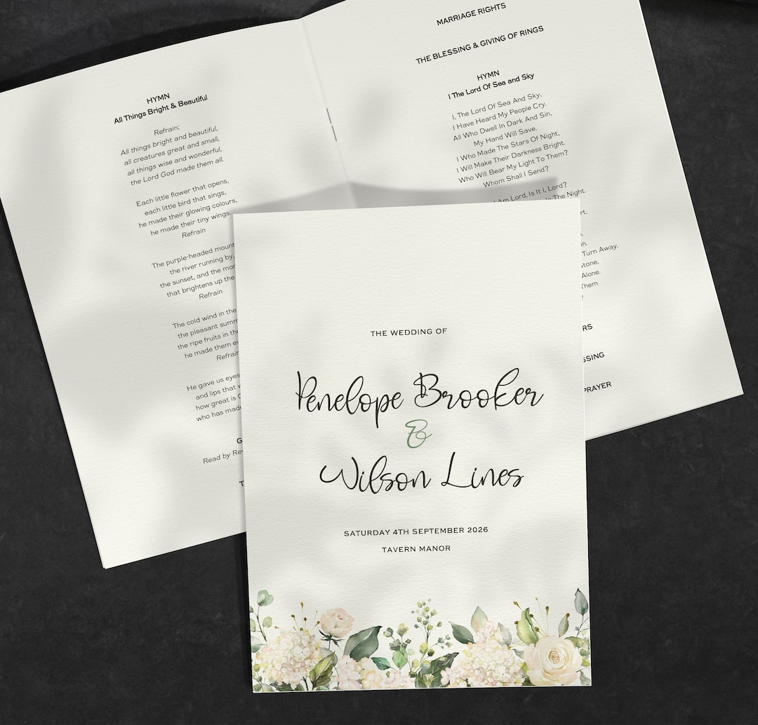 Wedding Ceremony Order of Service Booklets, Wedding Program, Mass