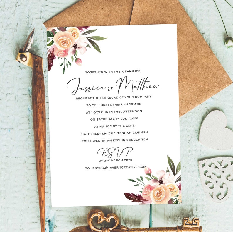 Vintage Wedding Invitation Western Wedding Invitation Etsy