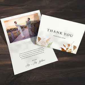 Tarjetas de agradecimiento de flores secas, tarjetas de agradecimiento de boda con foto, nota de agradecimiento de boda, tarjetas de agradecimiento de boda, para boda
