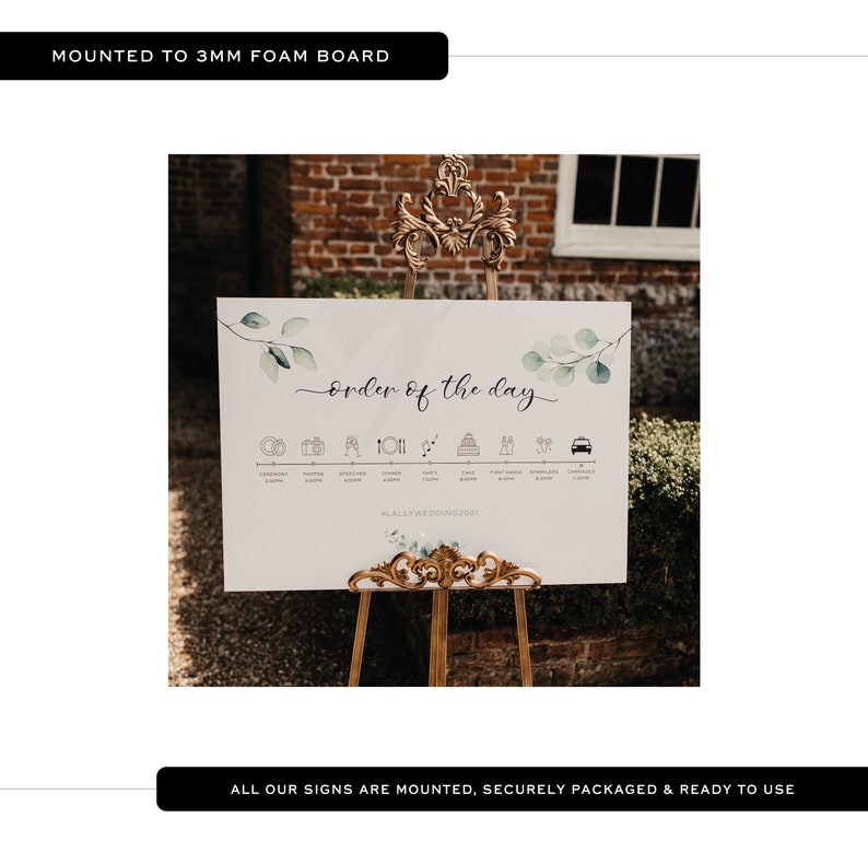 Wedding table plan sign mounted to foam board for display